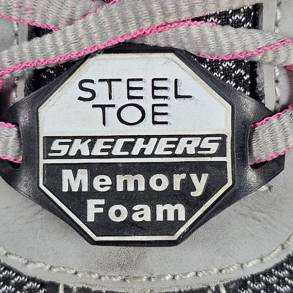 Skechers Work Steel Toe Memory Foam Shoes Black Grey Pink 76601‎ BKGY Womens 7.5